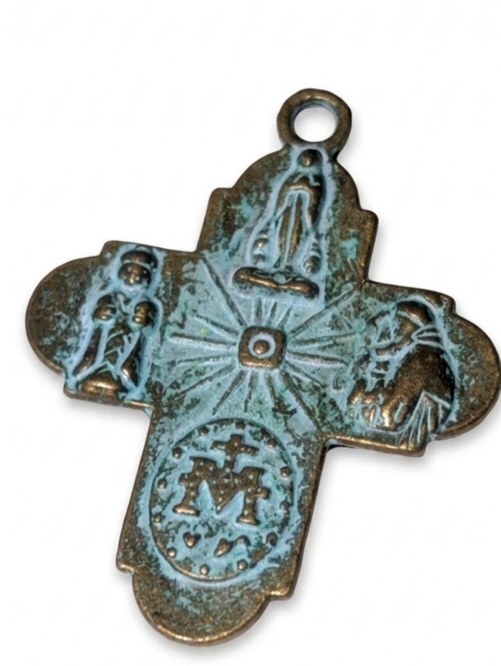 Vintage Catholic 4 Way Cross Patina Pendant